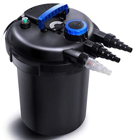 FANTASK Druckteichfilter 10000 L/H, Teichfilter mit integrierter Rückspülfunktion, Teich Druckfilter mit 11W UVC, Schwarz