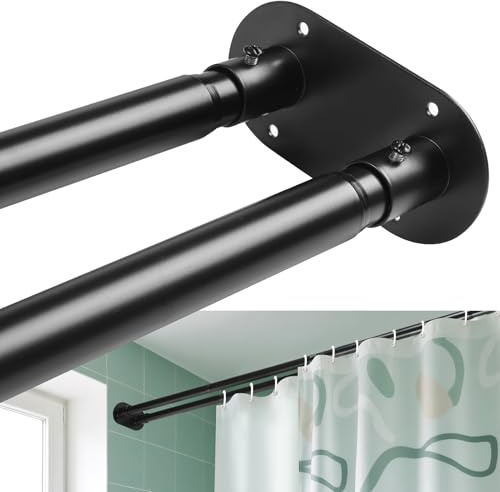 Anndason Double Shower Curtain Rod 28 to 75 Inches Elegant Double Shower Rod Adjustable Wall Mounted Double Shower Curtain Pole for Bathroom (Black, 28 to 75)