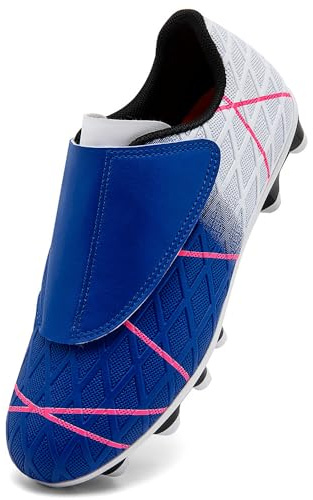 VTASQ Chaussures de Football Garçon Fille Chaussure de Foot Spike Crampons Adolescents Athlétisme Professionnel Entrainement Chaussures de Sport pour Extérieur Blanc Bleu EU31