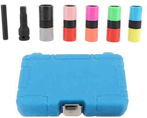 Conjunto de Casquillo de Tuercas Colorido de 7 Piezas de Acero CRMO de 6 Puntos, Con Mangas Protectoras de Nylon Desmontables para Tuercas de Rueda y Maniobras de Impacto