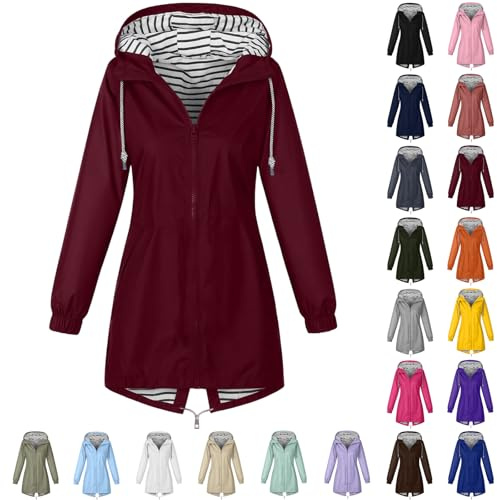ZWDC Damen Regenjacke Kapuzenjacke Frauen Leichte Jacke mit Kapuze Taschen Outdoorjacke Windbreaker Übergangsmantel Funktionsjacke für Alltag Reisen Wandern Trekking
