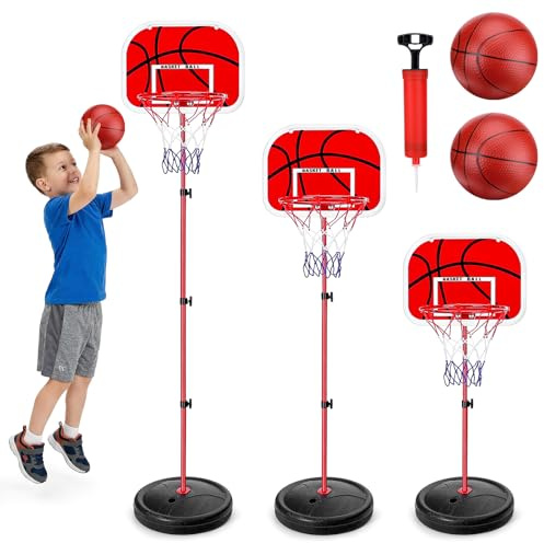WGIDSKKI Kinder Basketballkorb, Mini Basketballkorb, Inklusive 2 Basketbälle Einfache Montage, Höhenverstellbarer Basketballkorb für Drinnen und Drauße, Geeignet für Kinder von 3 bis 8 Jahren