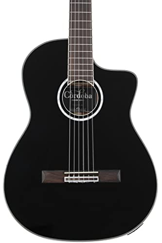 Cordoba Fusion 5 Jet Acoustic-Electric Cutaway Nylon String Guitar, Jet Black, Fusion Series