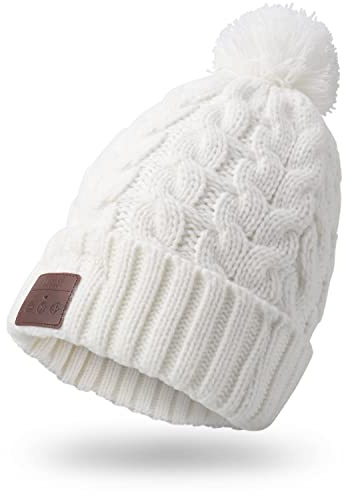 August EPA30 - Bluetooth cap - Berretto Invernale con Sistema di Cuffie Stereo Bluetooth, Microfono, Vivavoce e Batteria Ricaricabile - Compatibile con iPhone iPad Computer Tablet Smartphone - Bianco