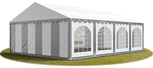 TOOLPORT Festzelt Partyzelt 5x8 m schwerentflammbar Premium, hochwertige PVC Plane 750 N in grau-weiß 100% wasserdicht mit Bodenrahmen