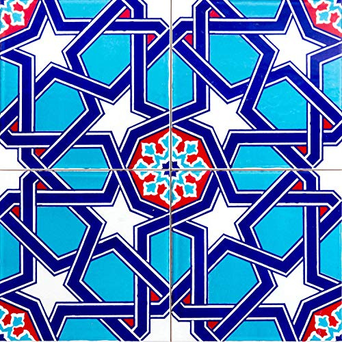 Piastrelle cucina e bagno decorate in ceramica Cerames Mazhar 20x20 cm | Rivestimenti Iznik colorati, 1 confezione - 0,48m2 (12 pezzi), mattonelle decorative ideale per cucina o bagno, rustico