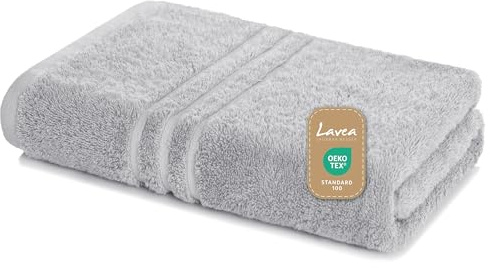 Lavea® Badhandduk 80x200 cm 100% Bomull Mjuk och Absorberande – Perfekt som Stor Badhandduk, Badlakan eller Strandhandduk för Dusch, Spa eller Gym – Silver