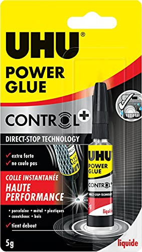 UHU Power glue liquide control+ - colle instantanée, ultra rapide et forte, technologie anti-goutte, sans solvants, transparente, tube 5g