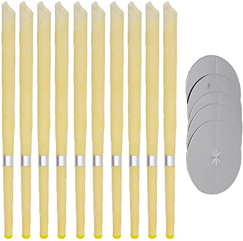 Ear Candles Hopi 10 pcs - Natural Ear Candles Beeswax Candling Cones with 5 Protective Disks (Yellow)