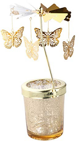 BESPORTBLE Metall Kerzenhalter Glas Teelichthalter Teelichtgläser: Gold Schmetterlinge Teelicht Karussell Valentinstag Deko Eisen Kerzenleuchter Rotierender Kerzenständer Hochzeit Wohnzimmer Tischdeko
