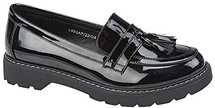 Boulevard Slip-in Loafers for Women, Black, Round Toe, Size 6 UK, Gloss Finish