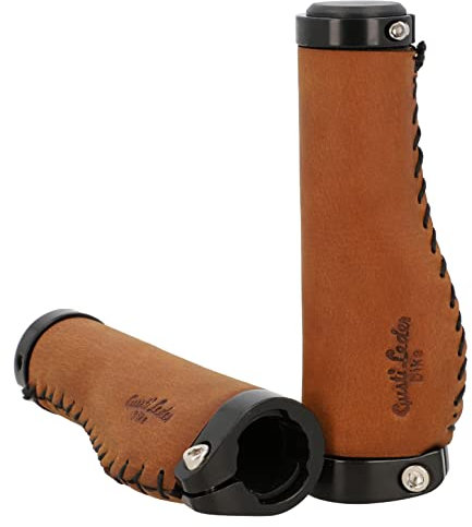 Gusti Echtes Leder - Phil A. Leder Lenkergriff Fahrradgriff Ledergriff Braun Metallring