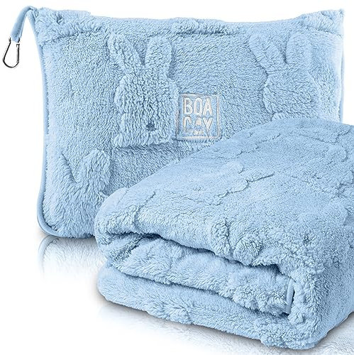 BOACAY Reisedecke für Kleinkinder im Flugzeug, Auto - Weiche Kinderwurfdecke für Kindertagesstätte - Kissen für Mädchen, Jungen mit Rucksackclip, Gepäckhülle