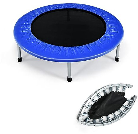 KOMFOTTEU Mini Trampolin Ø 96 cm, zusammenklappbares Fitnessbett, Kindertrampolin mit rutschfesten Füßen, Trampoline für Kinder 150 kg belastbar (Blau)
