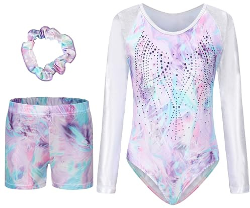 SEAUR Justaucorps de Gymnastique Fille Tenues de Gymnastique Body avec Short Bandeau Leotard de Ballet Danse Patinage pour Enfant 5-12 Ans
