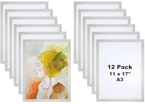 PATIKIL Cadre Photo Magnétique A3, Lot de 12 Porte-Affiches Magnétiques Autocollants, Cadre D'Affichage Magnétique Réutilisable Double Face pour Réfrigérateur, Tableau Blanc, Argent