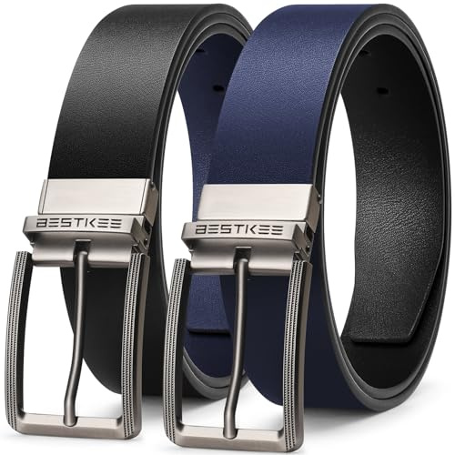 BESTKEE Cintura Uomo, Cintura Reversibile di Pelle 35mm Confezione Regalo, Regolabile e Accorciabile