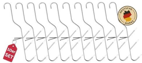 ok4y Räucherhaken Edelstahl 10 Stück MultiV – 19 cm, 3 mm Ø, 3-Fach Spreiz-V Doppel L Haken – Ideal zum Räuchern von Fisch, Fleisch, Wurst & Käse im Räucherofen, Smoker oder Grill