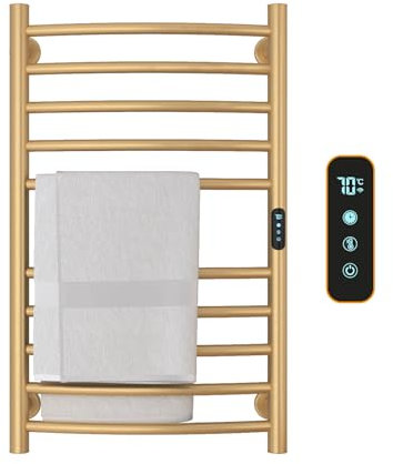 LNXGJJ Radiador Toallero Eléctrico Oro Cepillado, WiFi Inteligente Calentador de Toallas Pared 450x720mm 135W Toallero Eléctrico Baño, Temperatura Ajustable 30-70℃, Tiempo 1-9 Horas