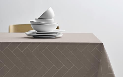 Södahl Tiles Damast-Tischdecke aus 100% Baumwolle, Tischtuch mit Staincoat, Wasserabweisend & Abwaschbar, 180 cm, Taupe