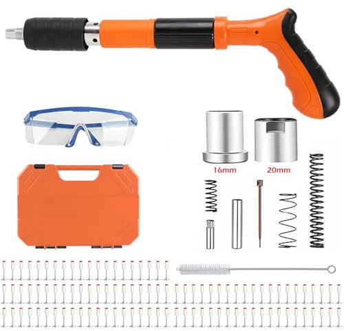 Mini Pistola Sparachiodi Manuale,Pistola per Unghie Sparachiodi con 100 Chiodi Tondi,5 Marce Pistola Sparachiodi,Portatile Nail Gun Silenziatore Regolabile Pistola per Pareti/Soffitti/Casa di Cemento