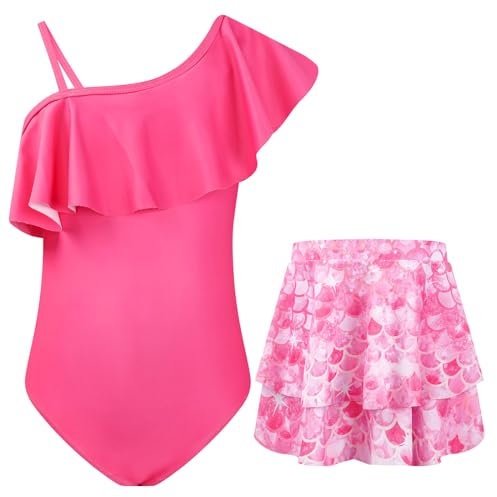 JiAmy Flicka baddräkt med kjol axel volanger UV-skydd baddräkt blommig flicka badmode 8–9 år