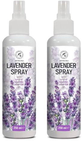 Spray Profumato Set Lavanda 2x250ml - Spray con Olio Essenziale di Lavanda - Aromatica Stanza e Lino Spray - Deodorante per Ambienti - Vaporizzatore per Ambienti - Spray Rilassante per Cuscino