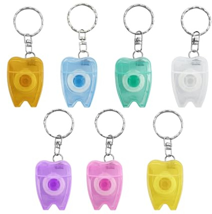 YOUYA DENTAL Set de 100 portachiavi portátiles para la limpieza dental de menta, a forma de diente, diseño plano, rollo de hilo dental, para la limpieza oral
