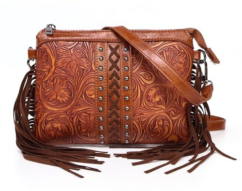 Sac à bandoulière à franges pour femme, sac à main en cuir vintage, style bohémien, marron foncé
