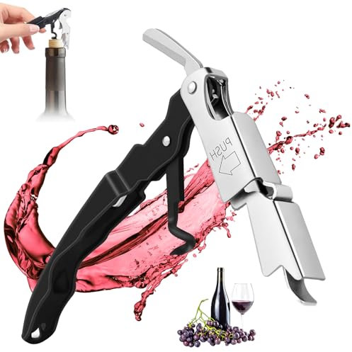YALiya limonadier Professionnel, Tire Bouchon Sommelier, Tire-bouchon en Acier Inoxydable Multifonctionnel Pour le Vin et la Bière, les Bouchons, les Capsules, les Bouchons de liège (noir)
