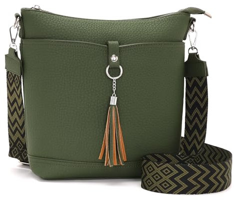 Sasrymnl große umhängetasche Damen Mittelgroß Dunkelgrün Handtasche Damen Mittelgroß Veganes Leder Crossbody Bag Verstellbare Schultergurte