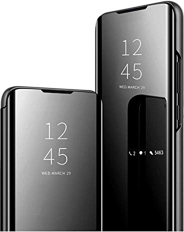 HAOYE Cover per Samsung Galaxy S25 Ultra 5G, Premio PC/PU Custodia con Specchio, Smart View Mirror Flip Case, Clear View Standing Flip Cover con Supporto Pieghevole. Nero