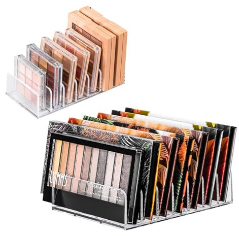 HingtTraum Lot de 2 organiseurs de fards à paupières – Organisateur maquillage transparent avec 7 compartiments – 2 tailles pour rangement palette maquillage, Rangement coiffeuse en acrylique.
