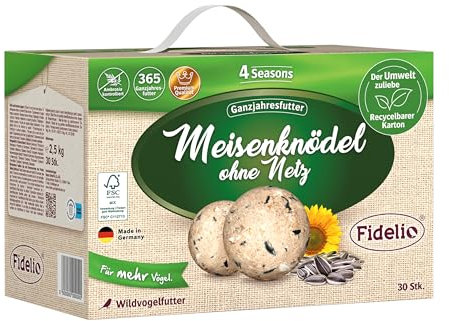 Fidelio Meisenknödel ohne Netz, ganzjähriges Wildvogelfutter proteinreich/energiereich, hochwertiges Vogelfutter für Wildvögel, 30 Stück im Karton aus FSC-zertifizierter Produktion, 2.5 kg