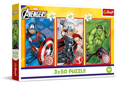 Trefl - Puzzle 3in1: Marvel The Avengers, Il Tuo Eroe - 3 x 50 Pezzi, Confezione con Tre Puzzle per Bambini dai 4 anni