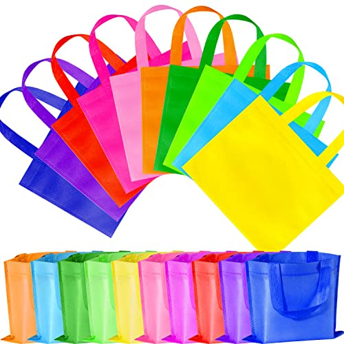 JOYELL 30 Pack Non Woven Gift Bags, Reusable Kids Tote Bags with Handles, Colorful Party Favor Gift Bag for for Kids Party, Celebrations, Baby Shower, Birthday, Halloween, Christmas, 25x 21cm