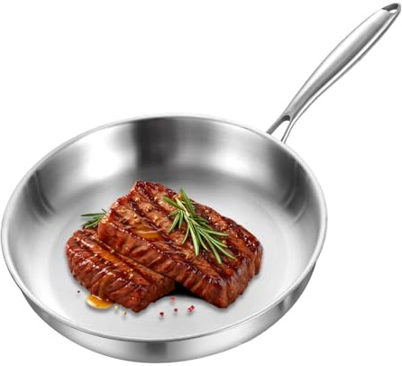 Zjyufy Padella in Acciaio Inox a Triplo Strato, Padella da 28 cm per Friggere e Saltare, Non Rivestita, Riscaldamento Rapido e Uniforme, Adatta a tutti i tipi di Fornelli Compresa Induzione