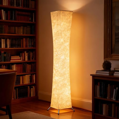 HOMCOM Lampada da Terra Moderna con Luce Regolabile su 3 Livelli e Interruttore a Pedale, Lampada da Pavimento in Acciaio e Tessuto in Carta Sintetica per Salotto e Soggiorno, 25x25x129 cm, Bianco