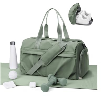 WEPLAN Sac de Sport Femme Homme Sac de Voyage Weekend Gym Bag | Sac Piscine Léger Sacs de Sport avec Compartiment de Chaussures et Poche Humide Sac de Foot Fitness Duffle Bag,A5-Vert Armée