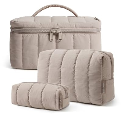 BAGSMART Travel Women's Makeup Bag, 3Pcs Cosmetics & Toiletries Organiser | Include Large, Medium, Small Make Up Bag, for Work, Gym, Travel, Holiday, Camel