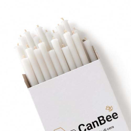 20 Velas Finas Blancas de Cera de Abeja Natural – 21 cm Ø 6,5 mm – Larga Duración 80 Min – Sin Humo – Ideales para Rituales, Meditación, Yoga y Oración – CanBee