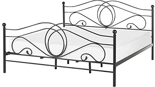 Retro Doppelbett Metall dekorativer Kopf-and Fußteil 180x200 cm schwarz Lyra