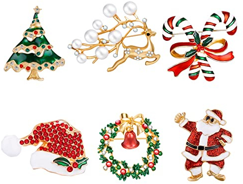 MELLIEX 6 Pièces Broches Pins de Noël avec Strass Cristal pour Décorations de Noël