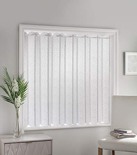 Parma - Plain Textured, Vertical Louvre Style Window Blind, Pleated Lace Panel Curtain, with café curtain style top in White (Width - 72 (183cm) x Drop - 54 (137cm))