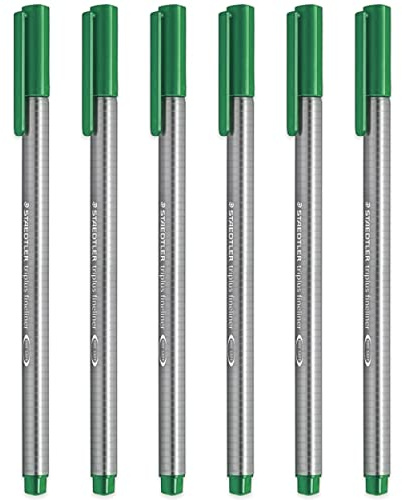 Staedtler 334 Triplus Fineliner Superfine Point Pens - 0.3mm - Green - Pack of 6