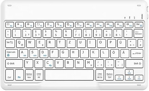 EasyAcc Teclado Bluetooth, inalámbrico, compatible con Windows/Android/iOS, disposición alemana QWERTZ para tabletas, cable de 80 cm, color blanco claro, UN10ZOLL=WKBDENBA