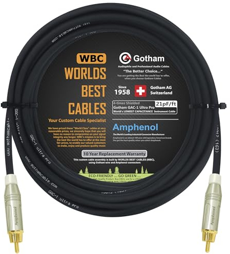 60 Foot - Gotham GAC-1 Ultra Pro - Low-Cap (21pF/ft) Center-Channel Subwoofer Cable with Amphenol ACPR-SWH Die-Cast, Gold Plated RCA Connectors