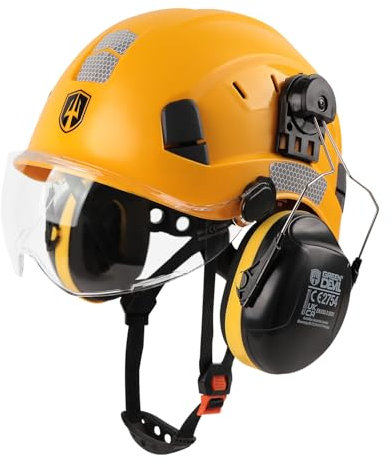 GREEN DEVIL 3-in-1 Forsthelm Schutzhelm Bauhelmdie EN397 entsprechen, Hochfeste ABS-Struktur Helm, mit Visier und Gehörschutz Ohrenschützer, stabile 6-Punkt-Befestigung