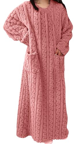 Zeiayuas Fleece Nightdress for Women UK Clearance Long Sleeve Fluffy Maxi Dress Ladies Fuzzy Teddy Loose Long Dresses Winter Warm Lounge Dress Pyjamas Sleepwear Flannel Pjs with Pockets Pink