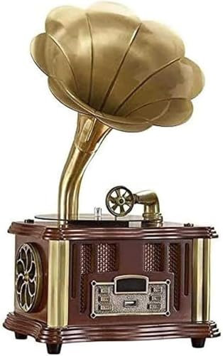 Gramophone Tourne-disque vinyle avec haut-parleur intégré 3,5 mm Aux-in/USB/FM et fonction Bluetooth – Parfait pour les amateurs de musique à la maison/au bureau